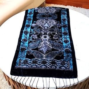 Beautiful black & turquoise burn-out scarf/ wrap with fringe